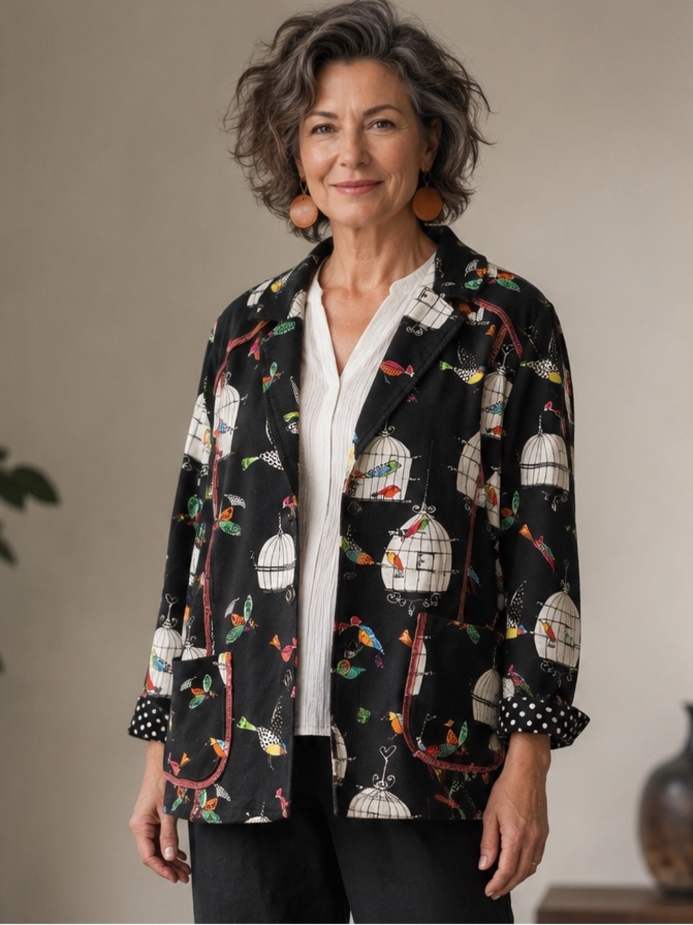 Artsy Statement Jacket XL Bird Print Indie Teacher Core